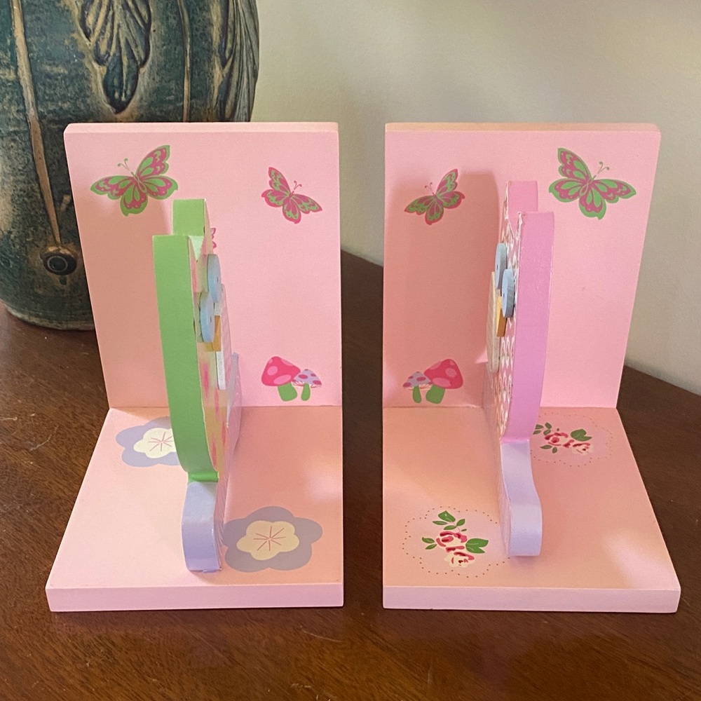 Wood Owl Bookends Pink Green Kids Nursery Decor Baby Shower Gift - Picture 7 of 10